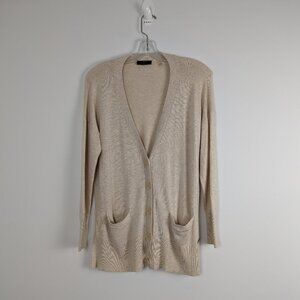 Women's Tahari Beige Longline Cardigan with Pockets Size S